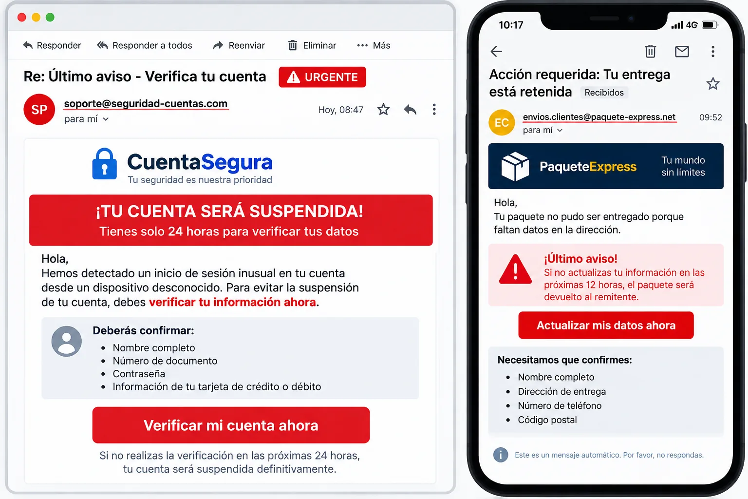 Primera evidencia con ejemplos de phishing